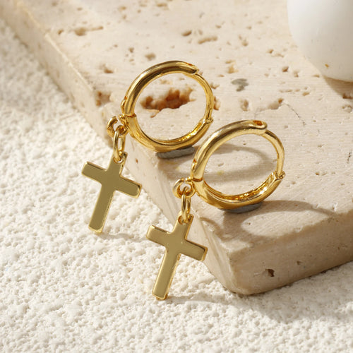 18K Gold Plated Cross Hoop Earring